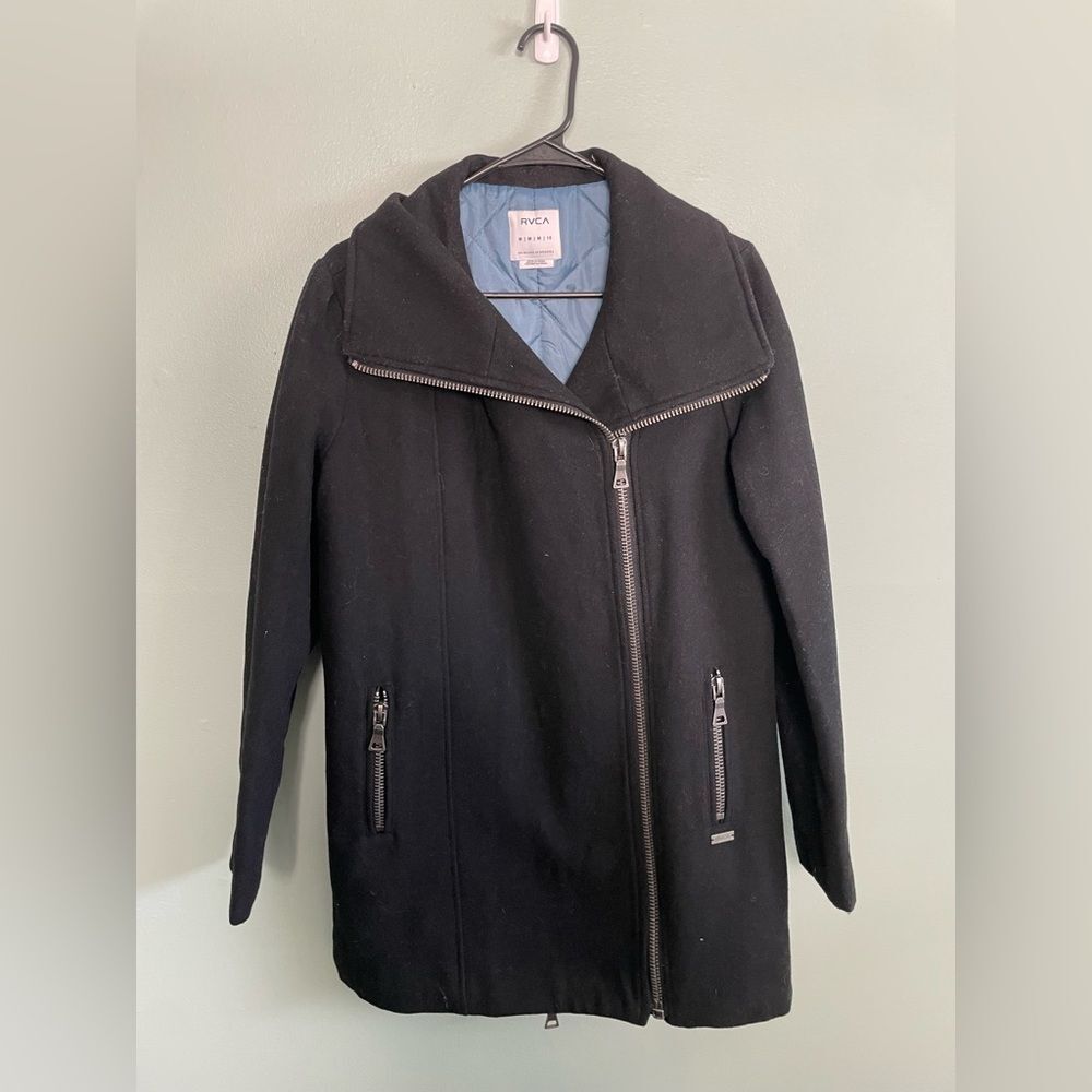 Women's RVCA Rellics Side Zipper Blue Lines Black Peacoat Size M